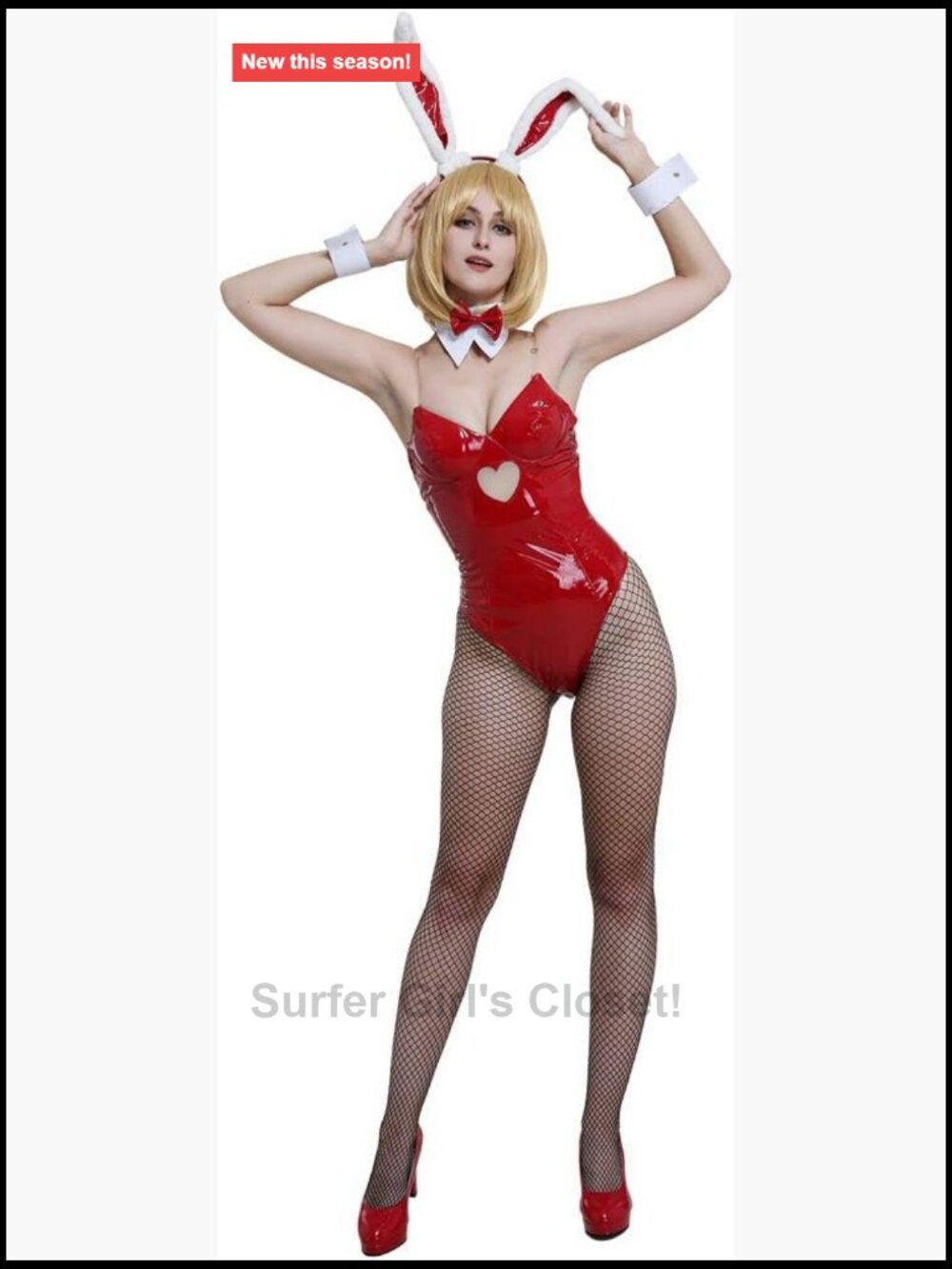 Women's PU Leather Bunny Cosplay Bodysuit Costume with Headband & Tail